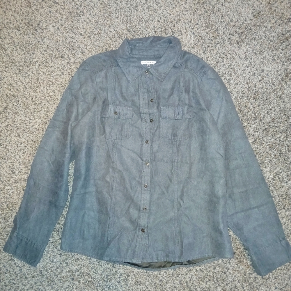 Croft & Borrow Fauz Suede Button Up Shirt Jacket Gray Small